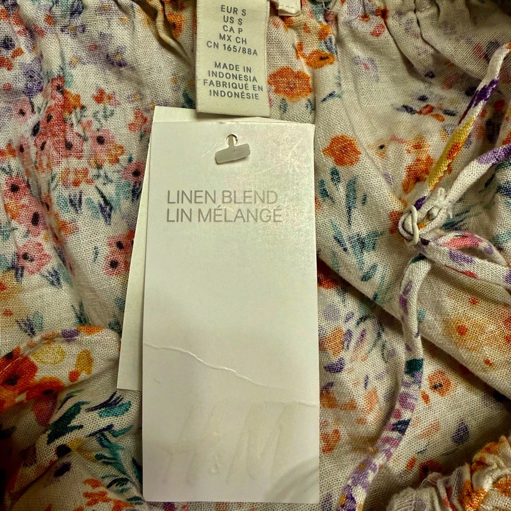 H&M Floral Linen Blend Double Ruffle Babydoll Summer Dress Small - Picture 5 of 6